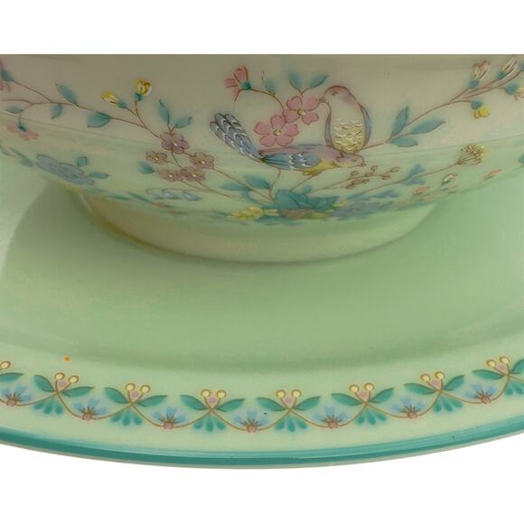 Vintage Noritake Japan Paradise Green 8223 W80 Floral Gravy Bowl with Platter - Picture 5 of 8